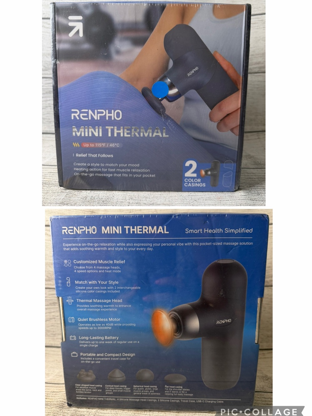 Renpho Mini Thermal Handheld Massage Gun - Black/Blue